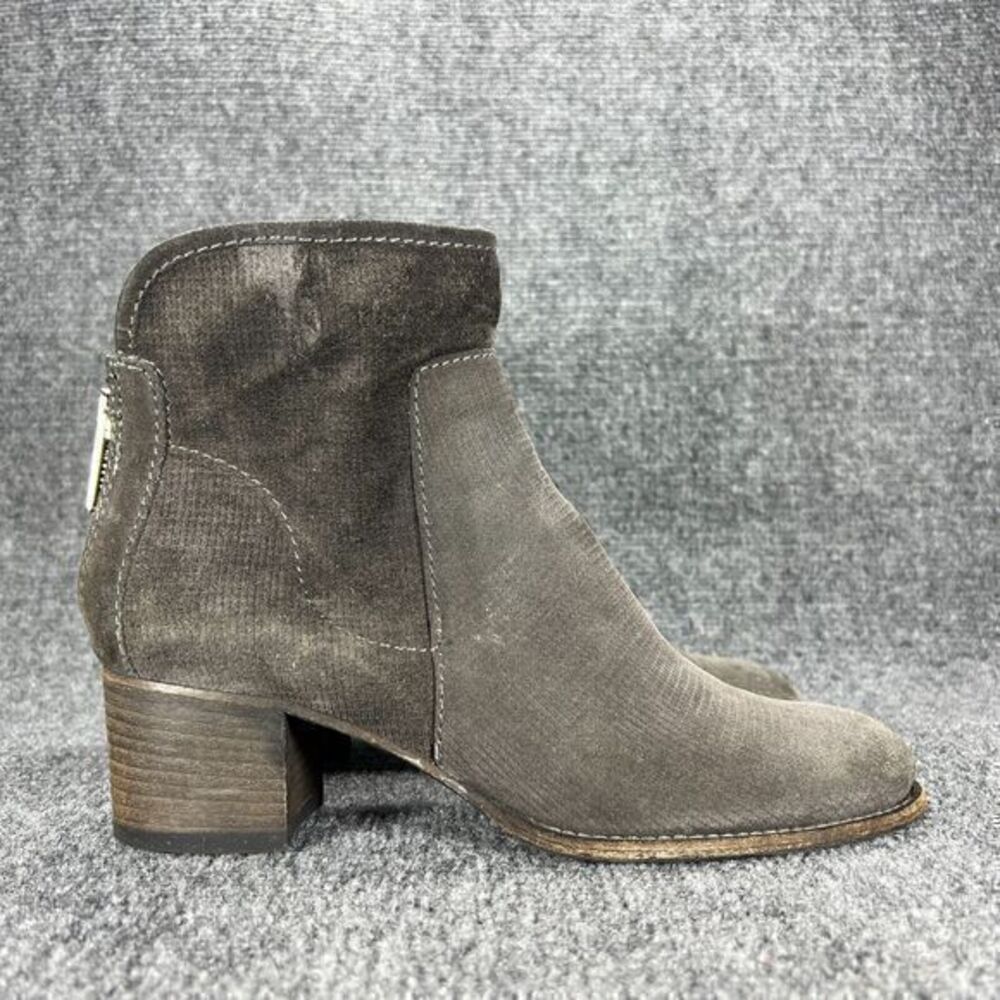 Aquatalia Ankle Boots Booties Womens 7.5 Gray Suede Leather Block Heel Zip Up